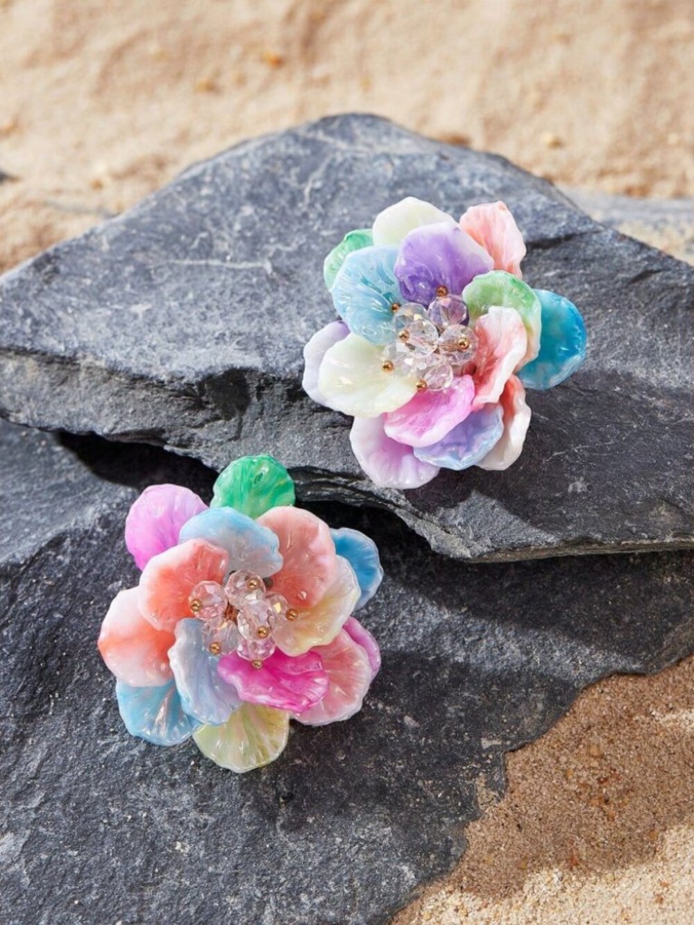 Pink Green Blue Mermaid Multicolor Resin Flower Stud Earrings